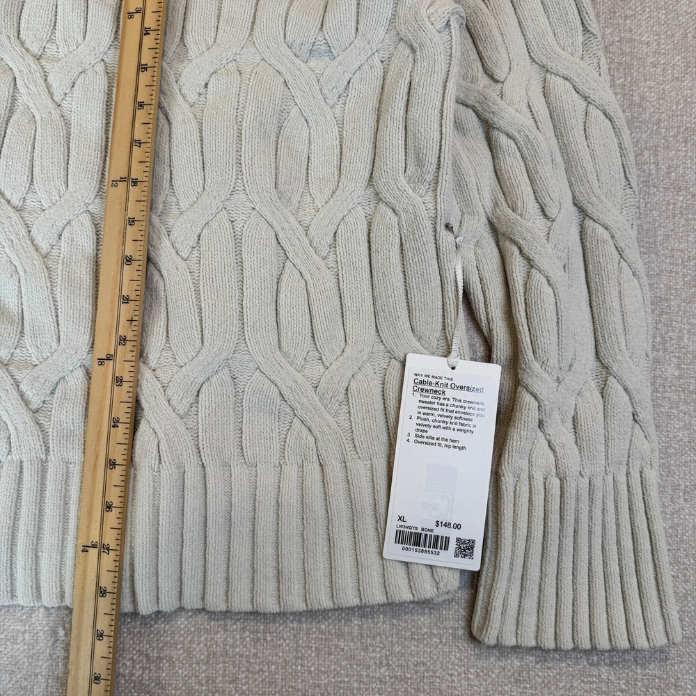Lululemon Cable-Knit Oversized Crewneck Sweater Size XL Bone White LW3HQYS NWT - Picture 7 of 12